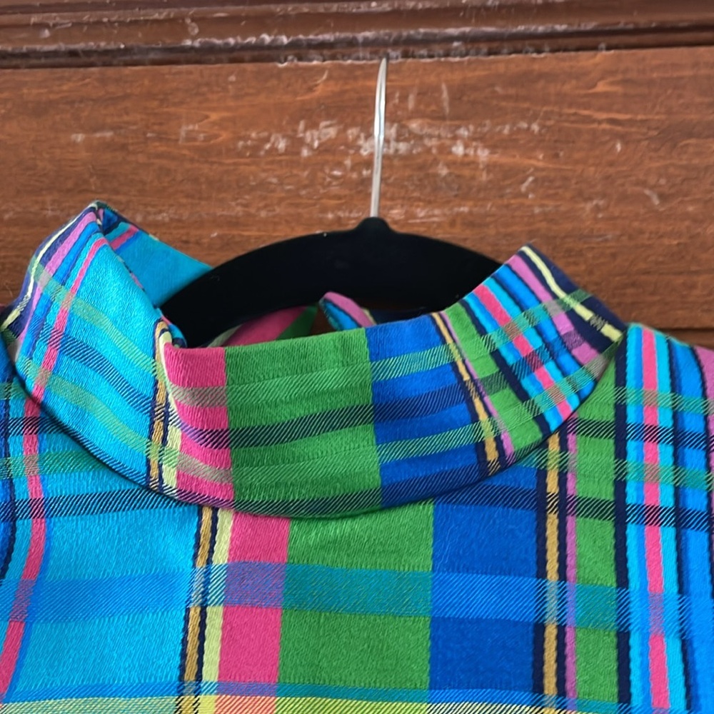 Vintage Plaid 1970’s Mod High Collar Puff Sleeve Long Dress Size Small - Picture 5 of 14